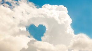 Clouds, hearts and blue sky